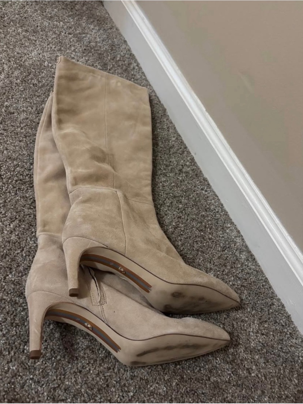 Sam Edelman Taupe Suede Over-the-Knee Pointed-Toe Boots